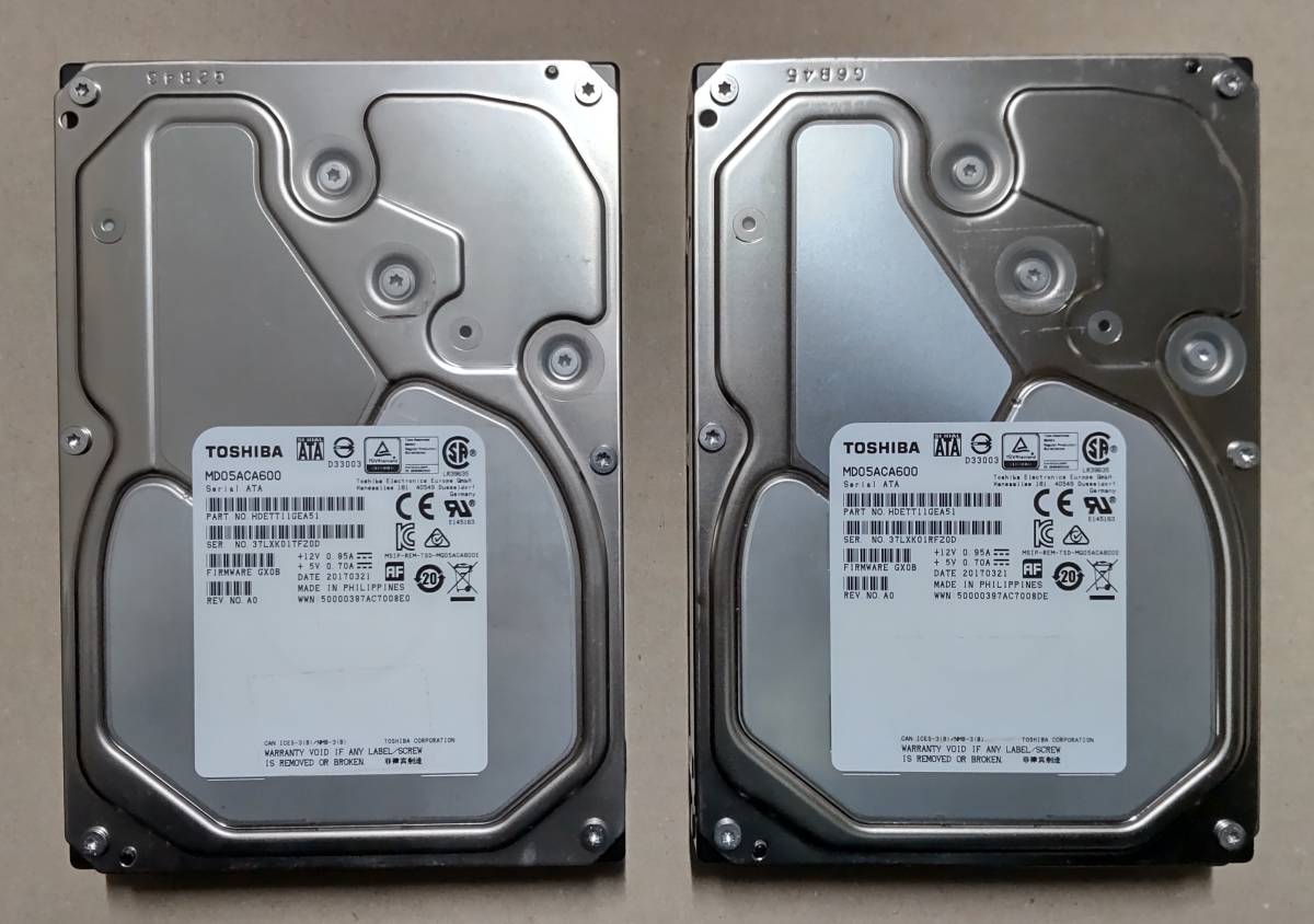 ☆ 送料無料 TOSHIBA MD05ACA600 6TB 2台セット 使用時間1959h 2087h