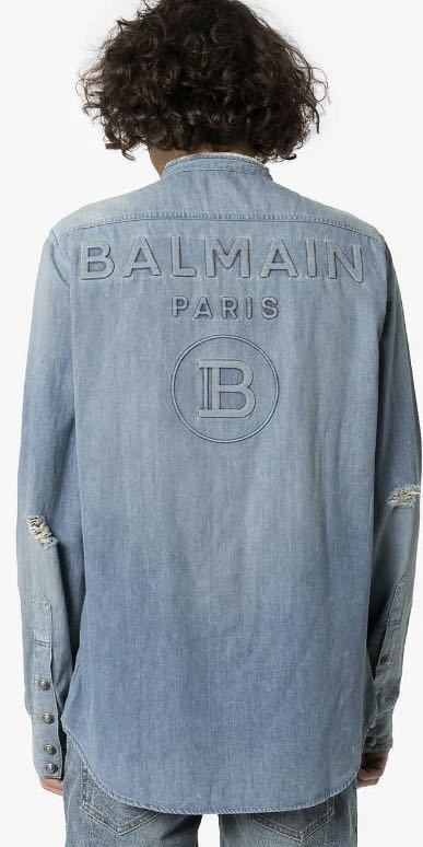 定価15万【未使用】BALMAIN HOMME エンボス加工ロゴ デニムシャツ