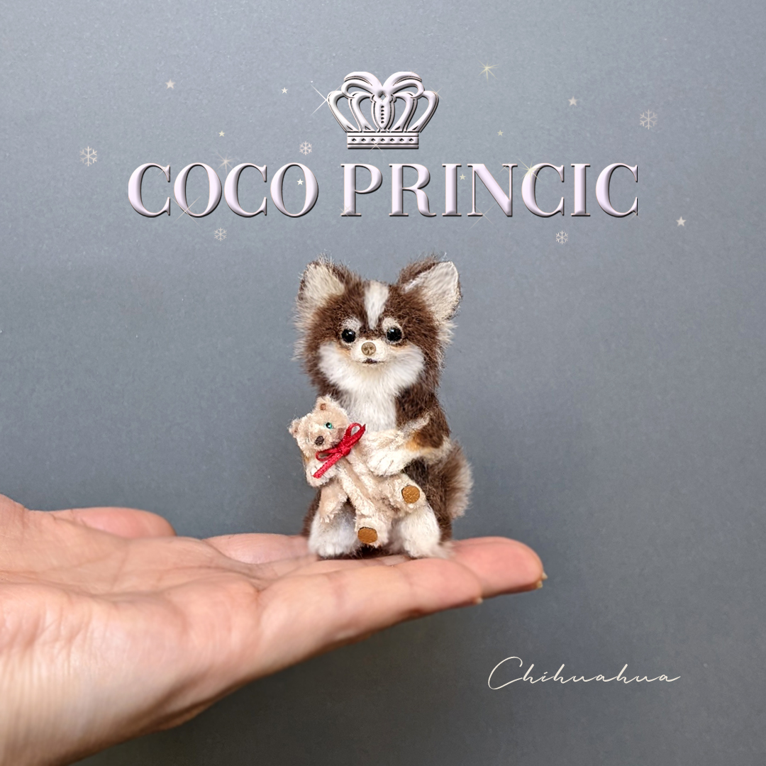 トタン ミニチュア羊毛フェルト犬【6.8cmのチワワ・チョコタンホワイト