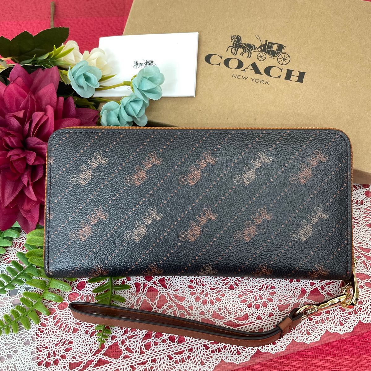 COACH＊コーチ 長財布 馬車柄 ストラップ付き