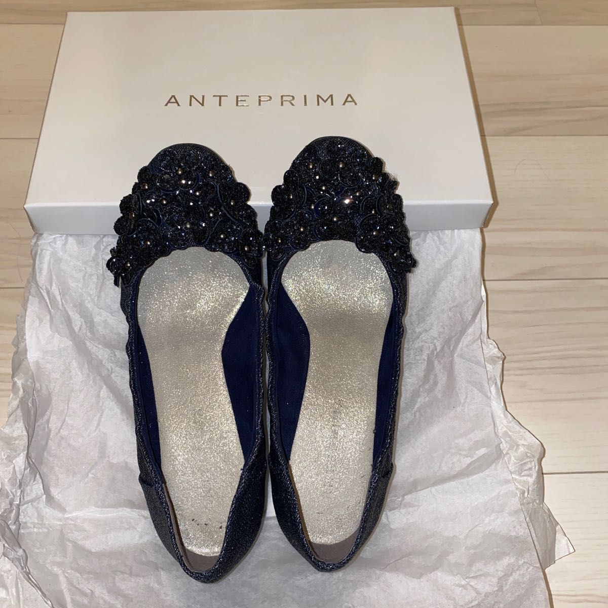 アンテプリマ ANTEPRIMA 小花モチーフウェッジヒールパンプス(NAVY