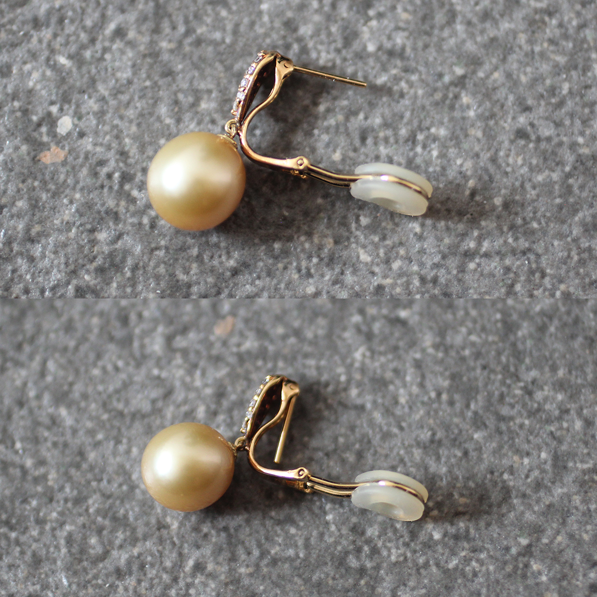 K18 YG 11. Gold pearl natural diamond 2way earrings earrings 7.5g Golden pearl pearl gold Vintage jewelry 