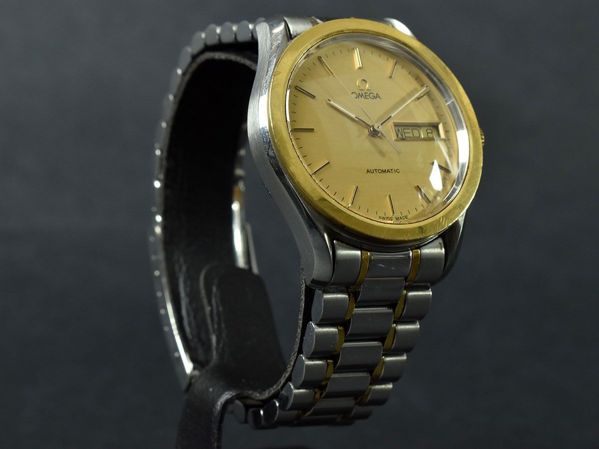 143234☆動作未確認 ジャンク OMEGA オメガ シーマスター 腕時計 自動巻 デイデイト ラウンド アナログ SS YG ゴールド シルバー メンズ/ Dの画像3