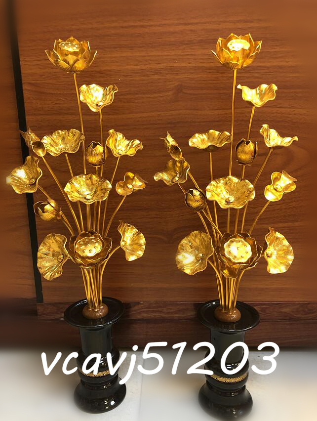 「密教法具 寺院用仏具」常花 左右1対 花びん付き 蓮花 仏花 法要 枯れない 仏壇 仏壇用 飾り お供え 仏教芸術品 高さ40cm