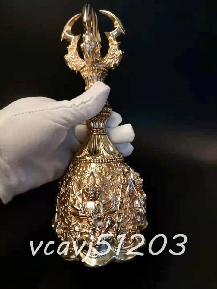 「密教法具 寺院用仏具」真言宗 四大明王 金剛鈴 仏具 仏教芸術品 真鍮製 磨き仕上げ 高さ26cm_画像3