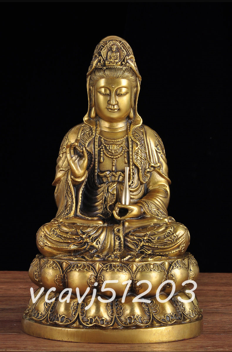 「仏教法具 寺院用仏具」極上品 仏教美術 救世菩薩 観音菩薩仏像 真鍮製 高さ29cm_画像1