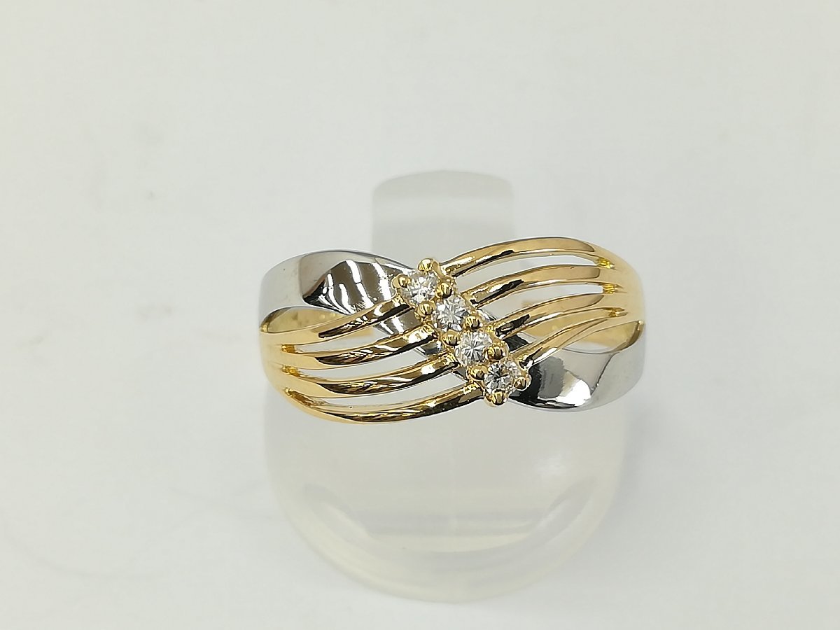 リング】田中貴金属製 K18/PT900(刻印有) メレダイヤ 0.075ct フォー