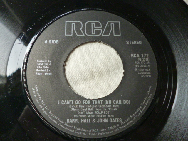 Daryl Hall & John Oates / I Can't Go For That (No Can Do) レア7インチシングル最高名曲 POP HIT ダンサブル DISCO サウンド 試聴_画像3