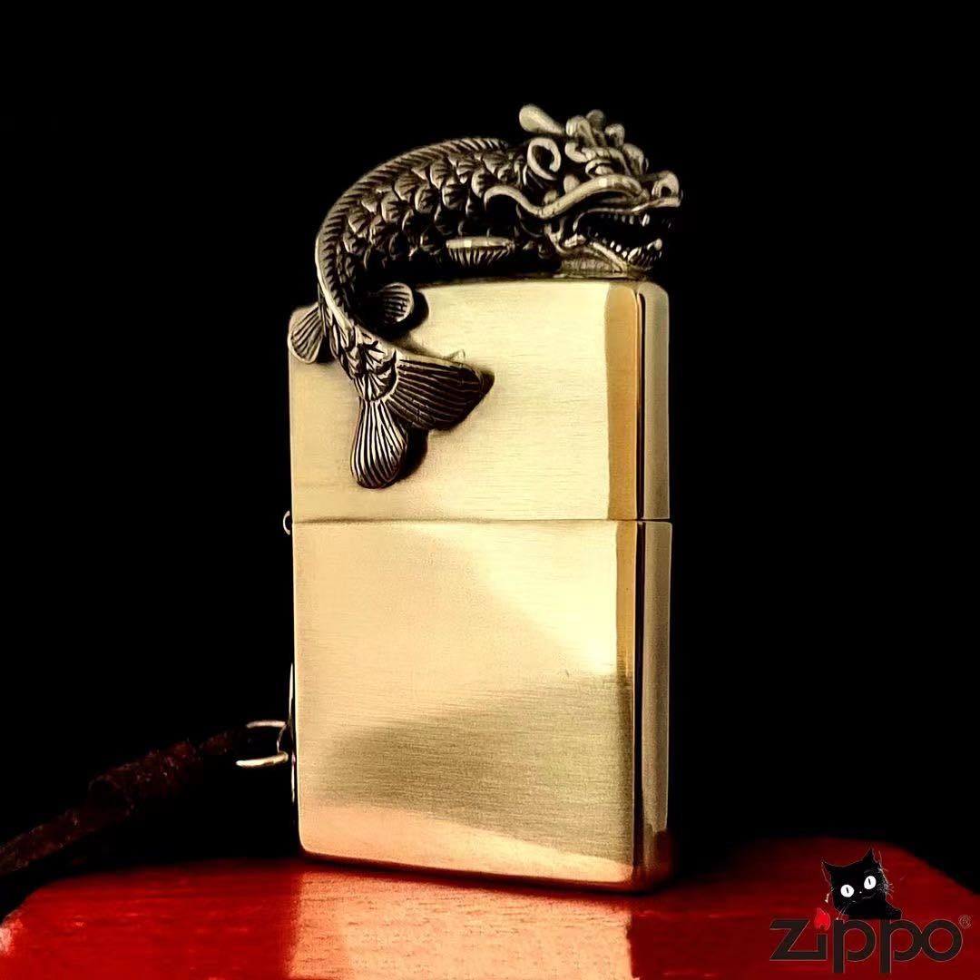 送料無料　龍魚 立体感 ライター ZIPPO 喫煙グッズ ジッポー オイルライター 重量感 真鍮製 新品_画像1