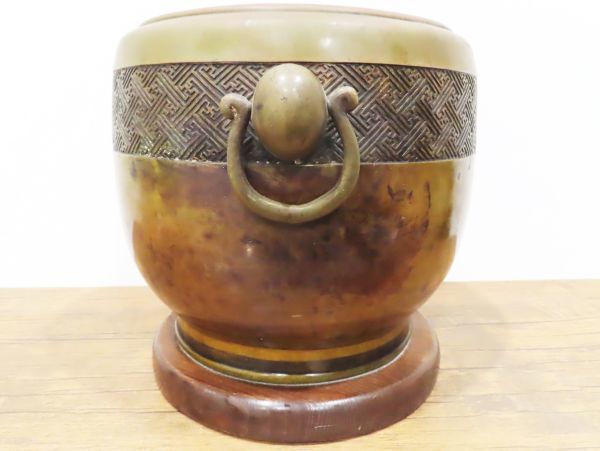 驚きの値段で】 古銅 宣徳リボン形耳火入 直径21cm 重さ1558g 東H5