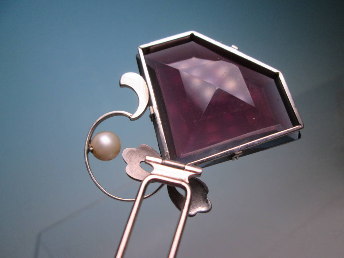 最新の激安 【江月】アンティーク・彫金細工 本真珠飾り 紫硝子の