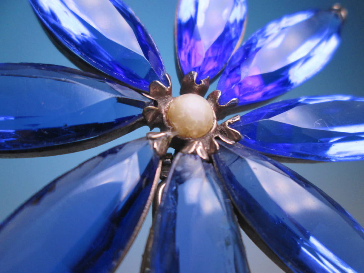 【江月】アンティーク・大振りな青い硝子の花かんざし 19,78g_画像6