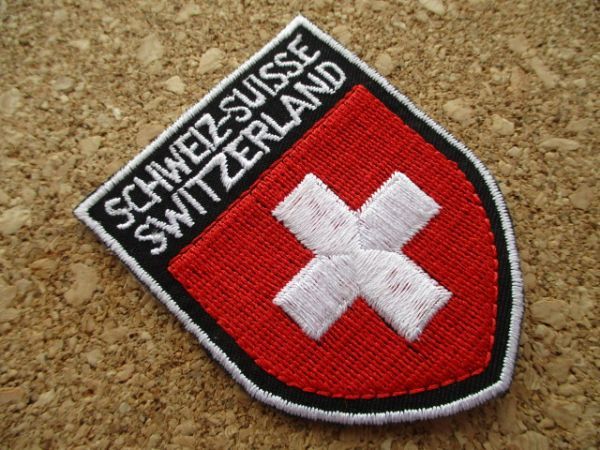 90s スイス SCHWEIZ-SUISSE SWITZERLAND 刺繍ワッペン/PATCH国旗アルプスSWISS国旗 登山ハイキング雪山パッチ旅行スーベニア D9_画像2