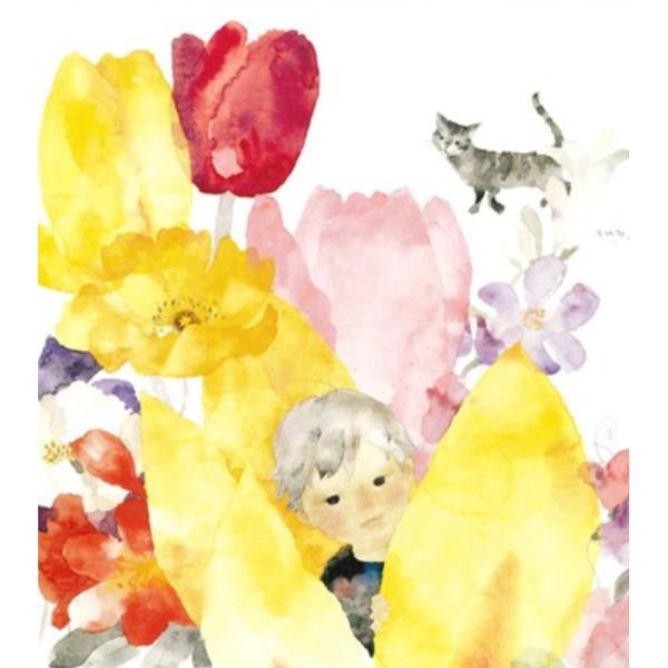 【送料無料・新品】いわさきちひろ『チューリップのなかの男の子・色紙(ブラウン)』複製画 絵画 人物画 児童画 猫【IT-SIKI57T】