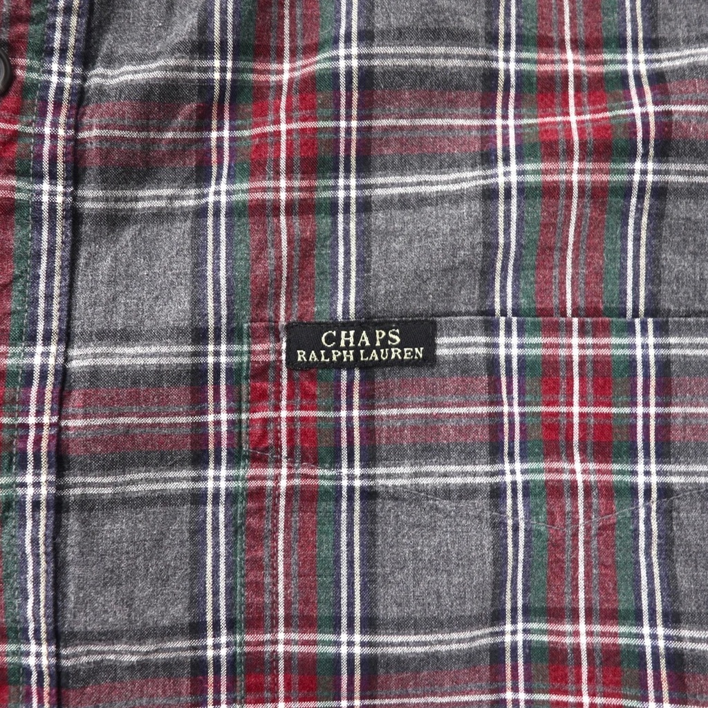 CHAPS RALPH LAUREN ボタンダウンシャツ L グレー チェック コットン ビッグサイズ_画像6