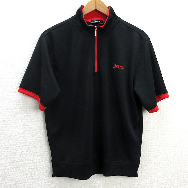 y■スリクソン/SRIXON ハーフジップ 半袖ゴルフシャツ/ウェア■黒【 メンズL 】MENS/GOLF/45【中古】_画像1