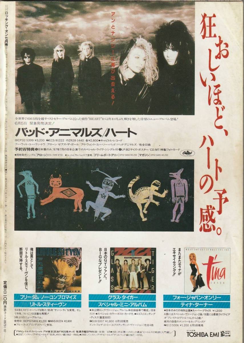 U2 表紙雑誌 rockin'on (1987） ： 表紙 + 6ページ特集記事 ： HEART Swing Out Sister Beastie Boys Paul Young Princeの画像2