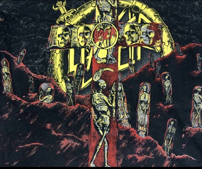 希少 90s ビンテージ USA製 SLAYER 総柄 バンドTシャツ L スレイヤー