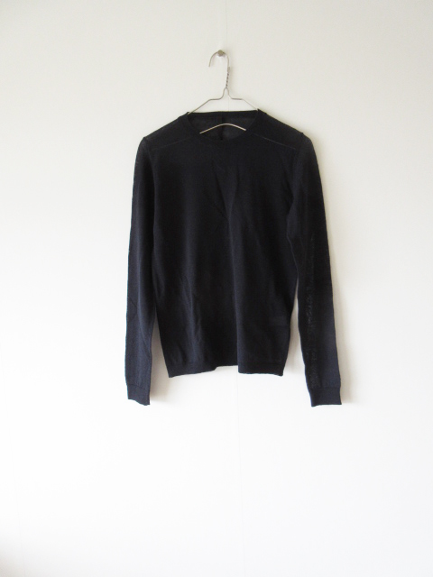 SARA LANZI / Sara Ran tsi wool knitted crew neck cut and sewn XS NAVY * lady's long sleeve long T-shirt pull over knitted 