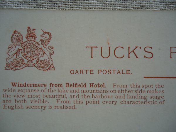 【絵葉書1枚】 Windermere from Belfield Hotel /PICTURESQUE ENGLISH LAKES /Raphael Tuck & Sons OILETTE Postcard7285 /37-3_画像2