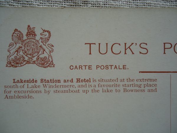 【絵葉書1枚】 Lakeside Station & Hotel /PICTURESQUE ENGLISH LAKES /Raphael Tuck & Sons OILETTE Postcard7285 /ヴィンテージ 37-4_画像2
