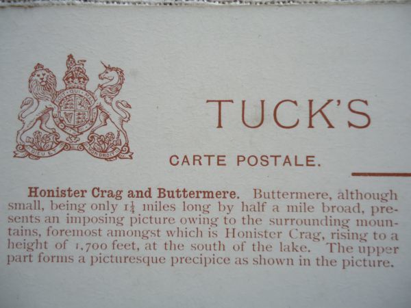 【絵葉書1枚】 Honister Crag & Buttermere /PICTURESQUE ENGLISH LAKES /Raphael Tuck & Sons OILETTE Postcard7288 /ヴィンテージ 37-10_画像2