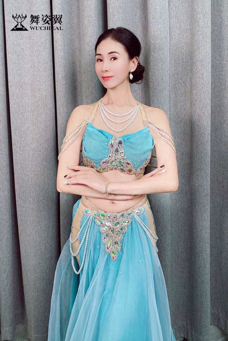ベリーダンス パフォーマンス コスチューム 大人用 ブラジャー+スプリットロングスカート 2ピース エキゾチックダンスウェア オリエンタル