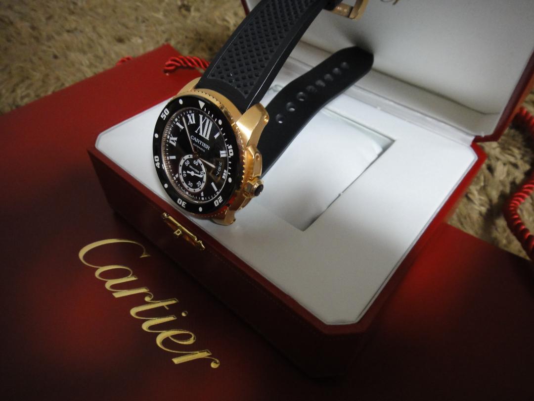  Cartier Carib rudu diver 750PG rubber belt self-winding watch written guarantee attaching .