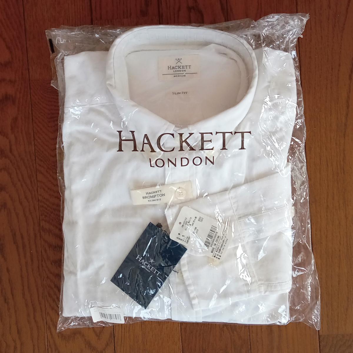 【hlsh4】新品　HACKETT LONDON ハケット ロンドン ボタンダウン 長袖シャツ 定価17,380円 Mサイズ シルク 白 ホワイト スリムフィット