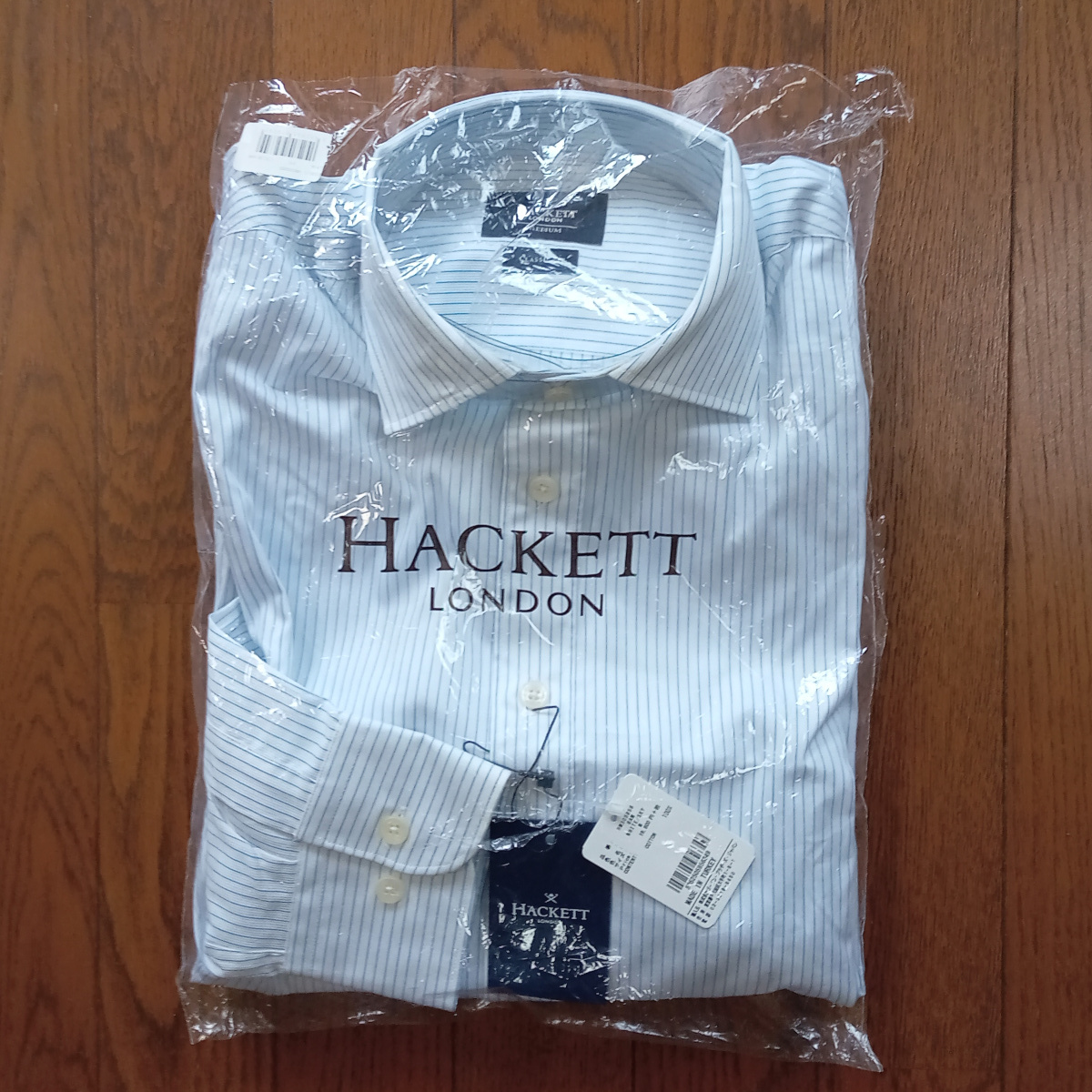 【hlsh19】新品 HACKETT LONDON ハケット ロンドン　長袖シャツ　白×水色　ホワイト×ブルー　ストライプ Mサイズ　定価21,780円　綿100％