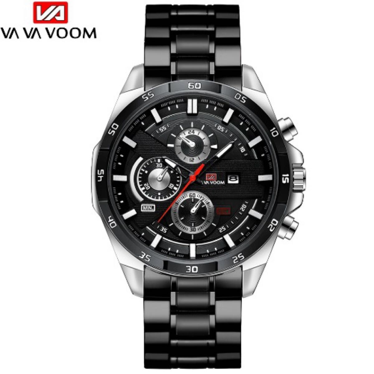 w257 黒銀　メンズ腕時計ステンレス　ラグジュアリーデイト　ブラック送料無料　重量感