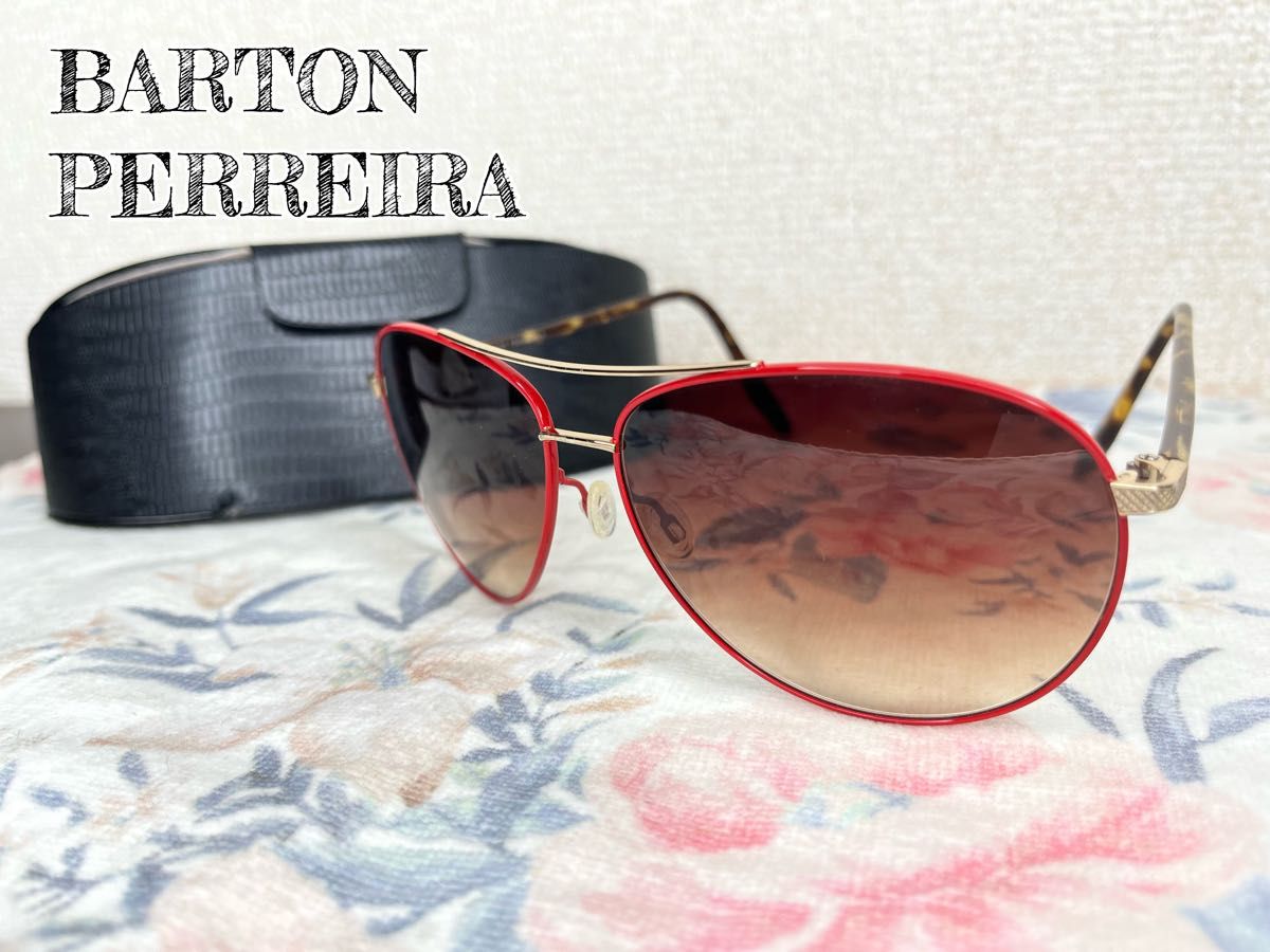 ■付属品あり■ BARTON PERREIRA バートンペレイラ サングラス　レッド ブラウン  ティアドロップ 日本製 べっ甲柄