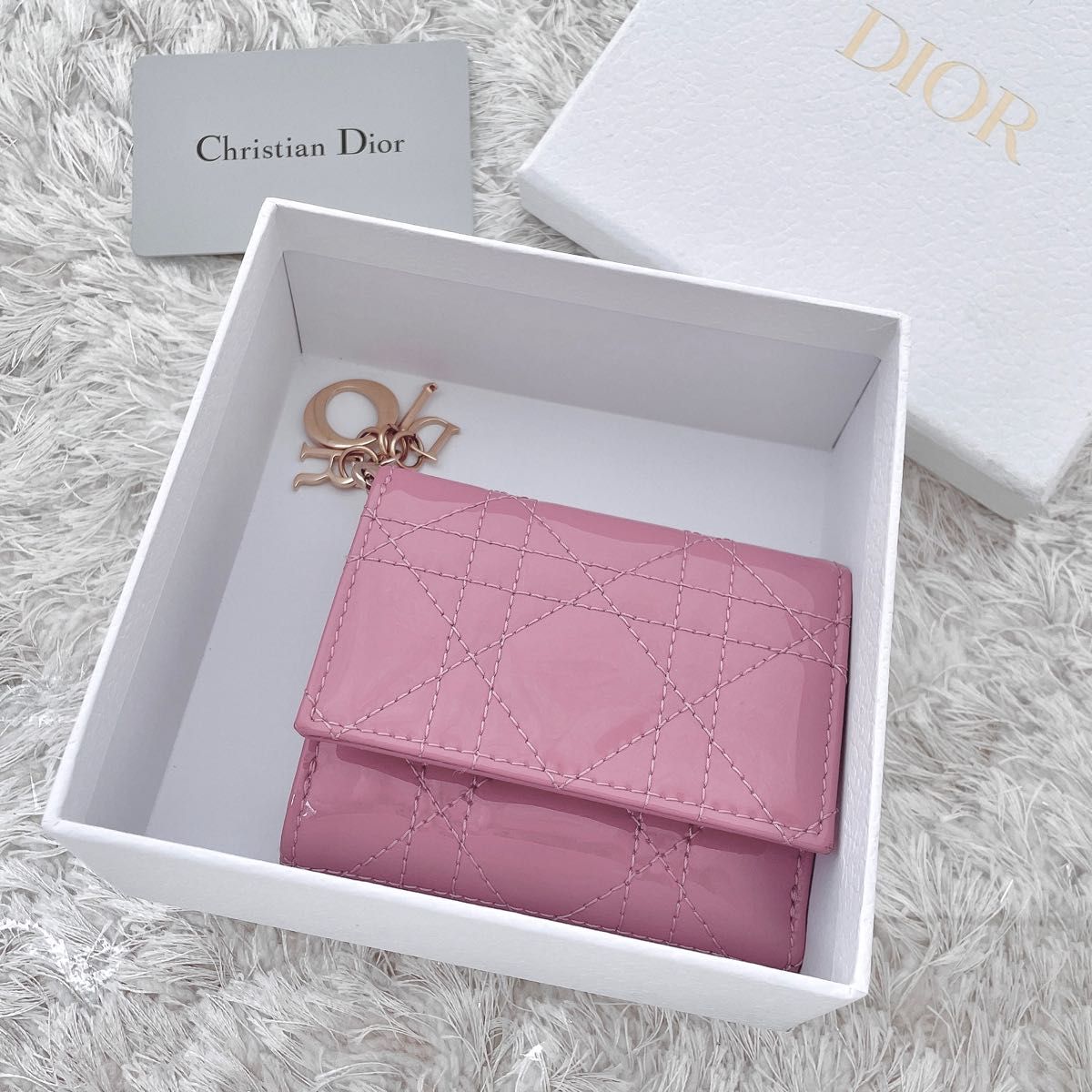 Dior クリスチャン ディオール カナージュ 折財布 ウォレット ピンク-