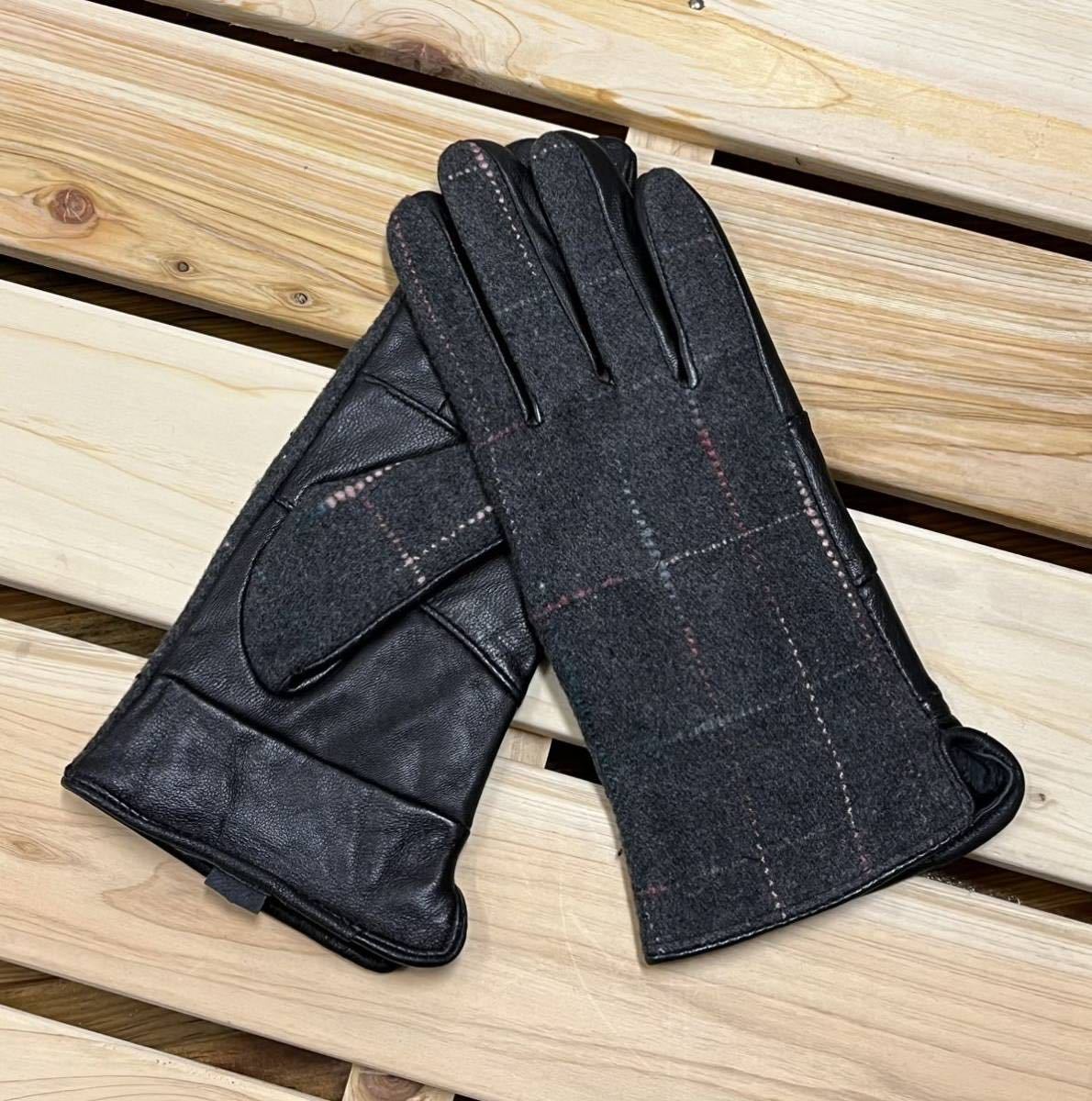  new goods unused * lady's tartan glove warm ram leather gloves w5