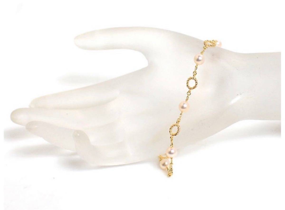 ミキモト ☆美品 相場9万 希少! あこや真珠と18金YGサークルブレスレット- にゃんこフェイス18kブレスレット