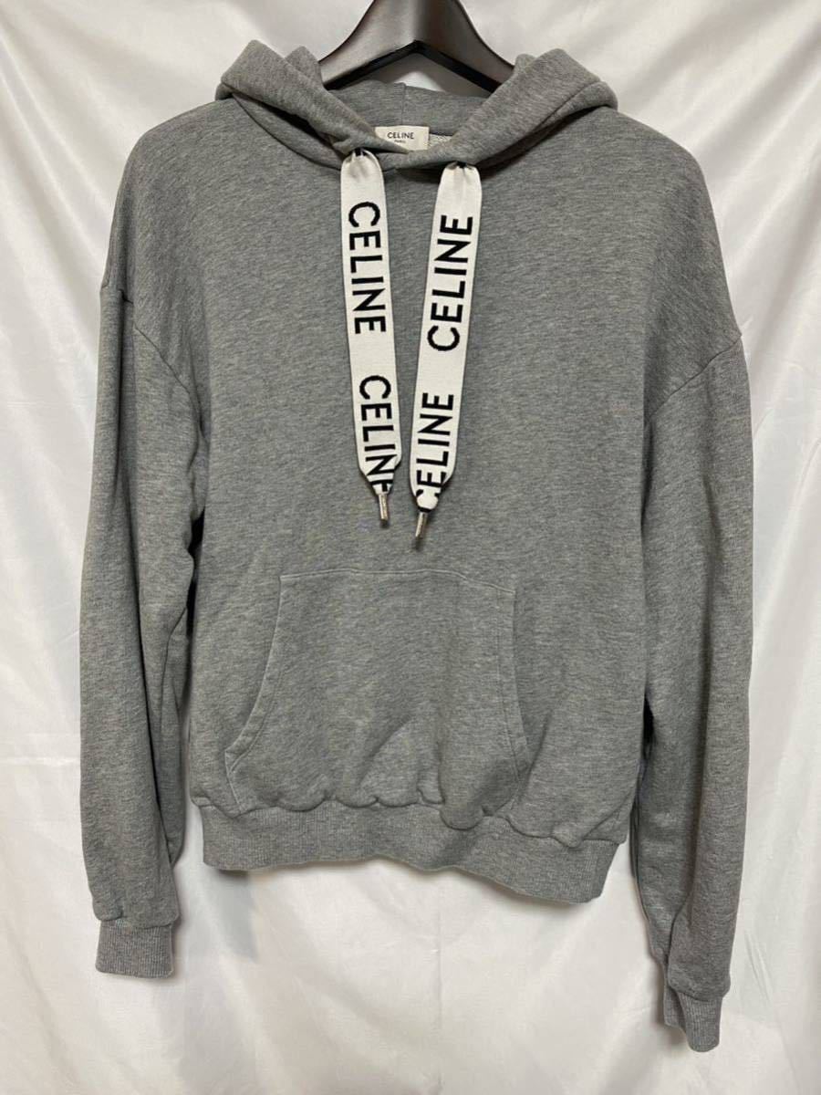 CELINE セリーヌ パーカー フーディ フード ルーズ スウェット シャツ グレー Hooded プルオーバーパーカー 太紐 グレー XS S M
