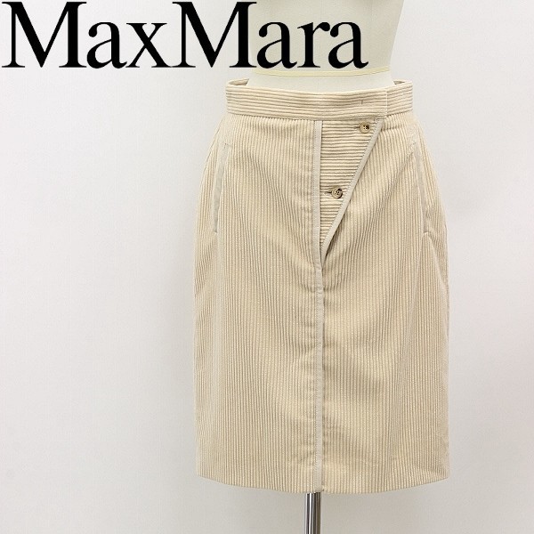  beautiful goods * white label MaxMara Max Mara leather piping corduroy knees height skirt 40
