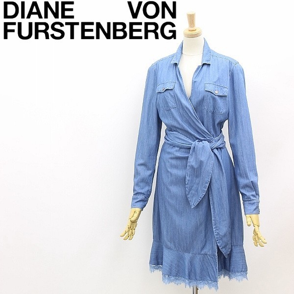●DIANE von FURSTENBERG ダイアンフォン ファステンバーグ AYA 裾レース デニム ラップ ドレス ワンピース 2