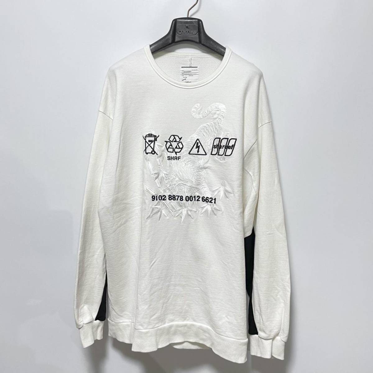 SHAREEF シャリーフ 20年秋冬 虎emb. BIG SWEAT オーバーサイズトレーナー 定価19,800円 3 送料520円〜 虎刺繍クールネックスウェット 白_画像1