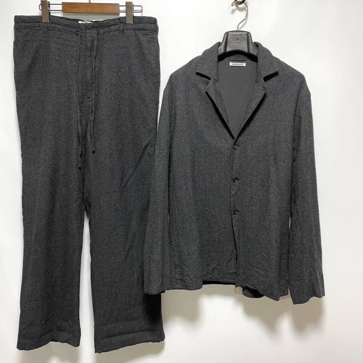 AURALEE オーラリー ウールビエラセットアップスーツ 4 定価75,900円 SELVEDGE WOOL VIYELLA テーラードジャケット ワイドパンツ 灰 メンズ_画像1