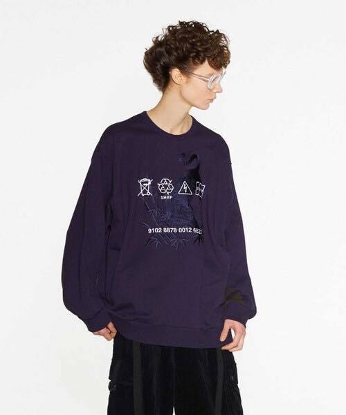 SHAREEF シャリーフ 20年秋冬 虎emb. BIG SWEAT オーバーサイズトレーナー 定価19,800円 3 送料520円〜 虎刺繍クールネックスウェット 白_画像2