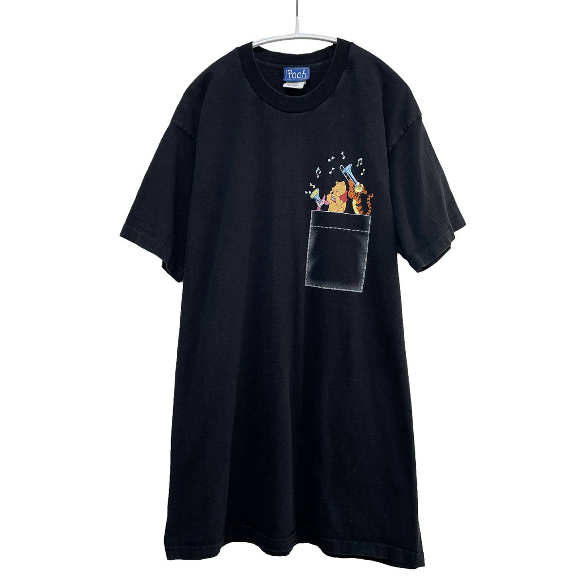 USA古着 Tシャツ ディズニー Disney くまのプーさん ティガー ピグレット ブラック シングルステッチ オーバーサイズ ヴィンテージ BA1414