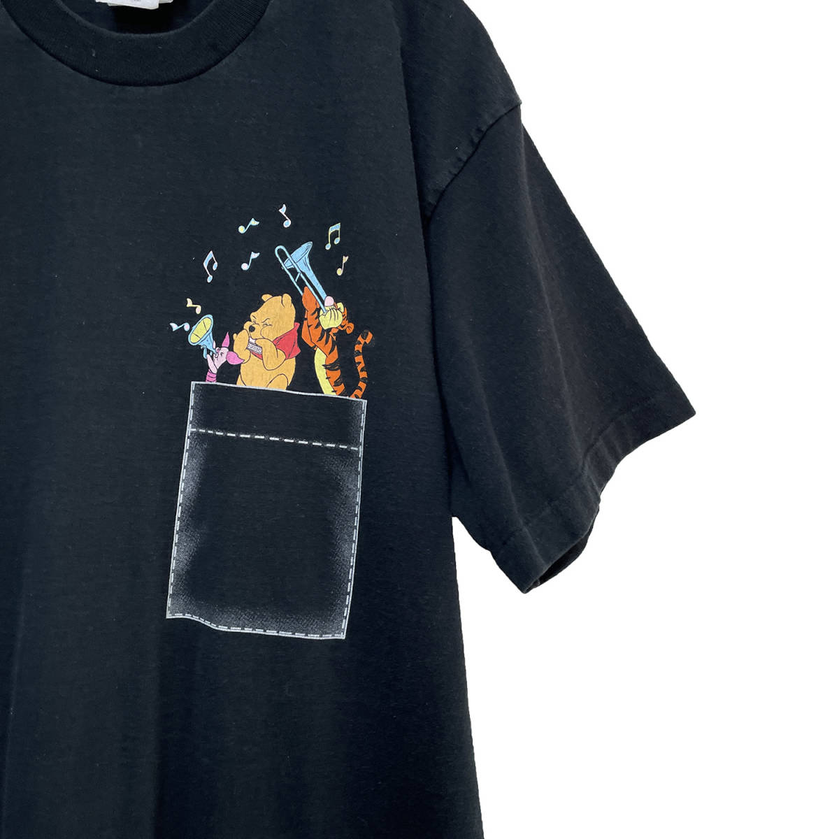 USA古着 Tシャツ ディズニー Disney くまのプーさん ティガー ピグレット ブラック シングルステッチ オーバーサイズ ヴィンテージ BA1414