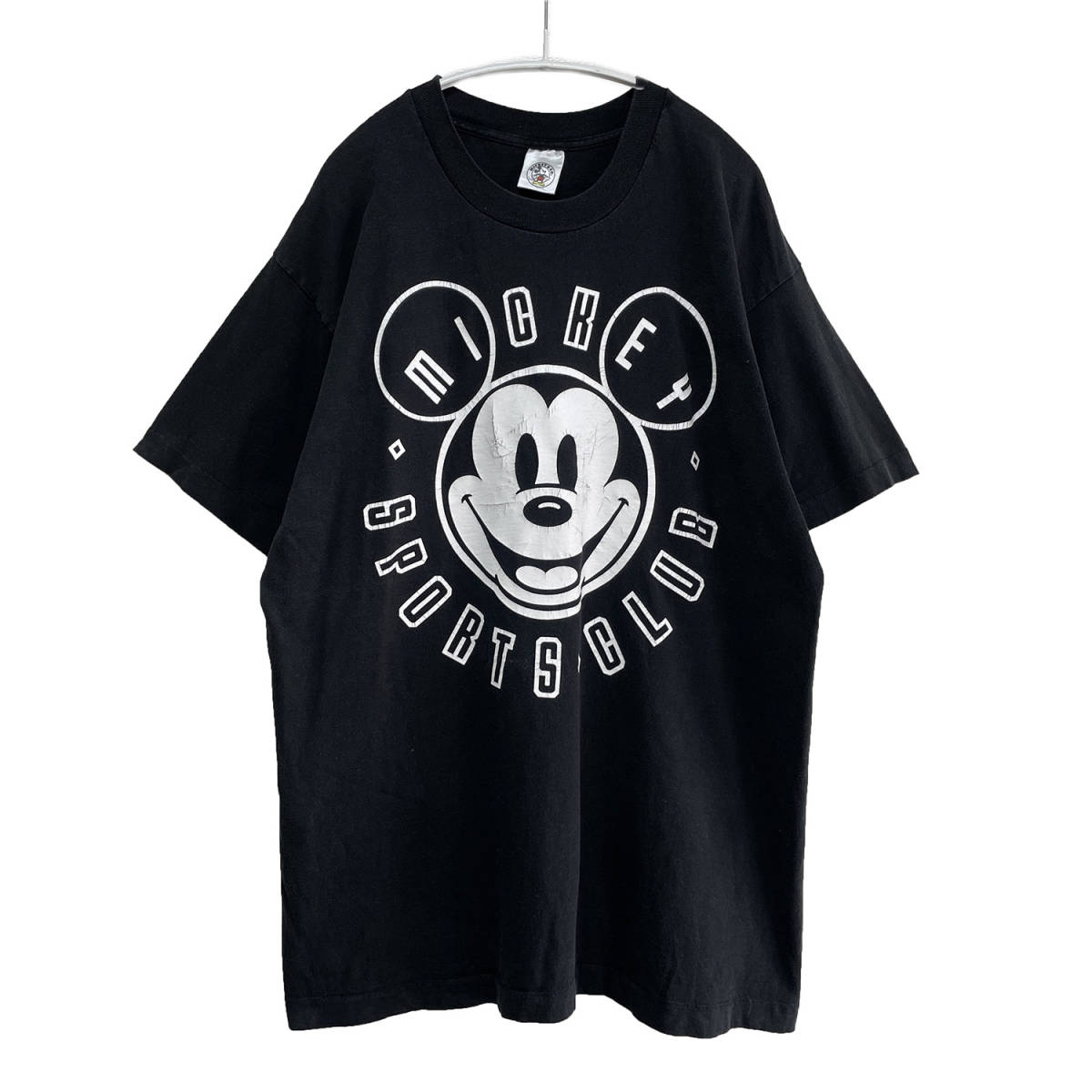 90S USA製 半袖 Tシャツ ディズニー Disney ミッキーマウス ビッグプリント ブラック オーバーサイズ シングルステッチ BA1462