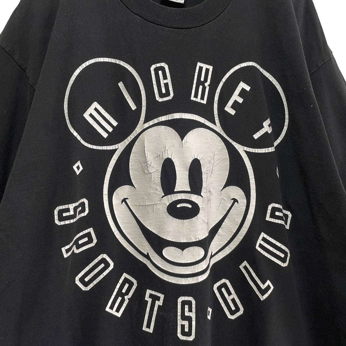 90S USA製 半袖 Tシャツ ディズニー Disney ミッキーマウス ビッグプリント ブラック オーバーサイズ シングルステッチ BA1462_画像4