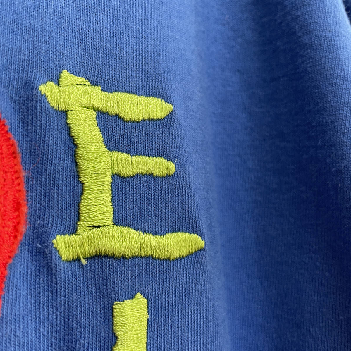 90S USA製 ヴィンテージ 半袖 Tシャツ エルモ セサミストリート 刺繍 ブルー メンズXL シングルステッチ BA1481