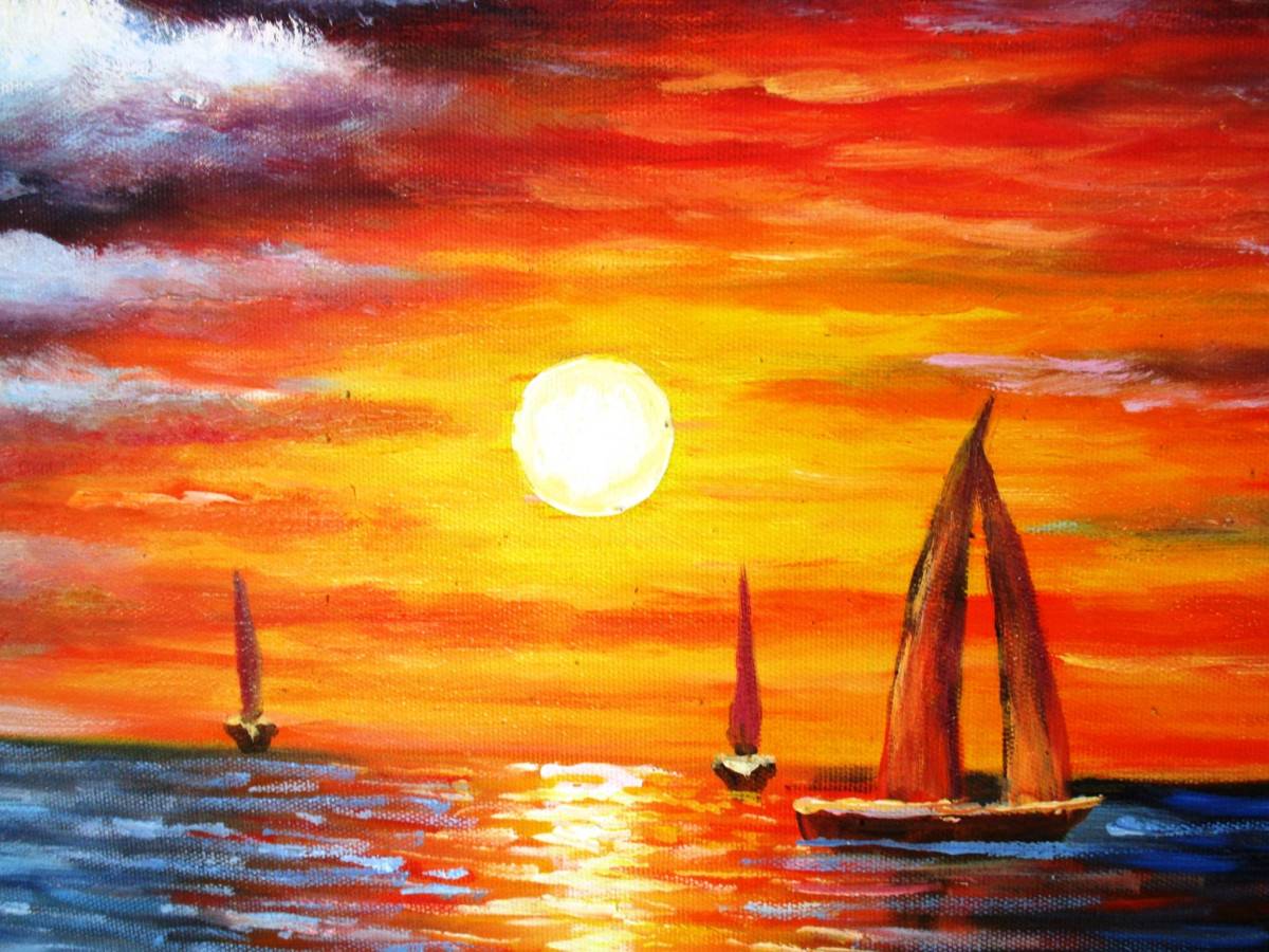 絵画 油絵 風景画 夕日の沈む海　WG296B　お部屋のイメージを変えてみませんか。_画像8
