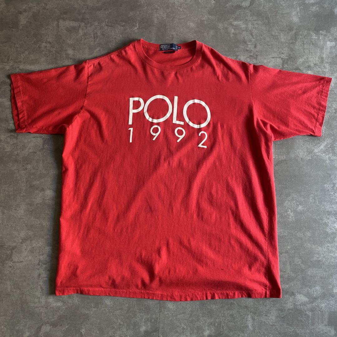 90s ビンテージ オリジナル USA製 Polo by Ralph Lauren ポロ ラルフローレン The Big Shirt POLO 1992 Summer Tシャツ 赤 XL 92 stadium