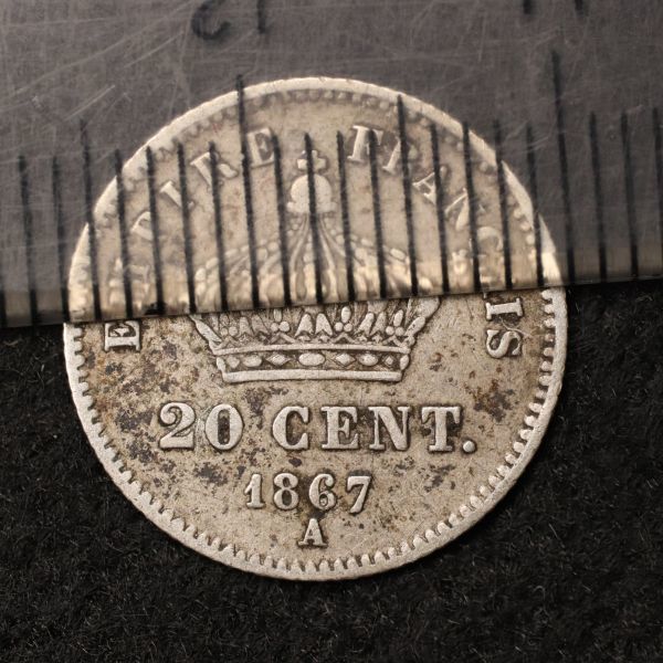 KM#805/フランス ナポレオン3世 20サンチーム小型銀貨（1867）パリ製造[1624]コイン　_画像3