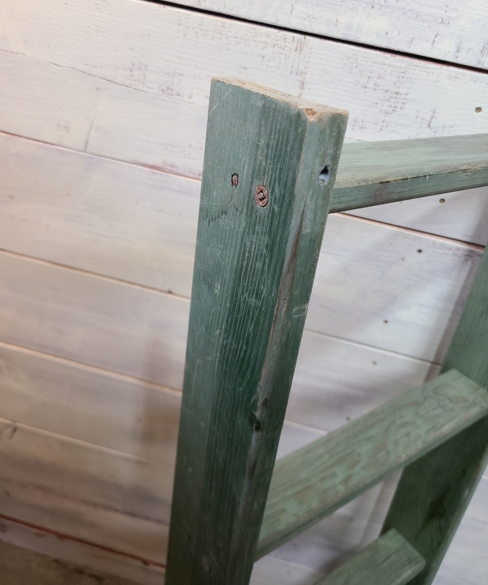 フランス アンティーク 木製 ウッドラダー 梯子 ブロカント シャビー ペイント 脚立 店舗什器 展示台 ディスプレイ_画像6